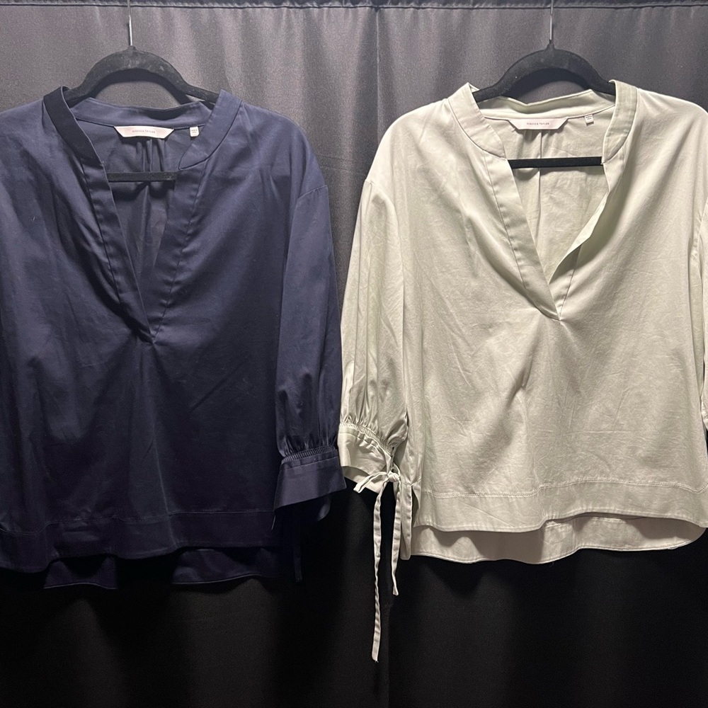 2 Rebecca Taylor Navy and Light Green Blouses